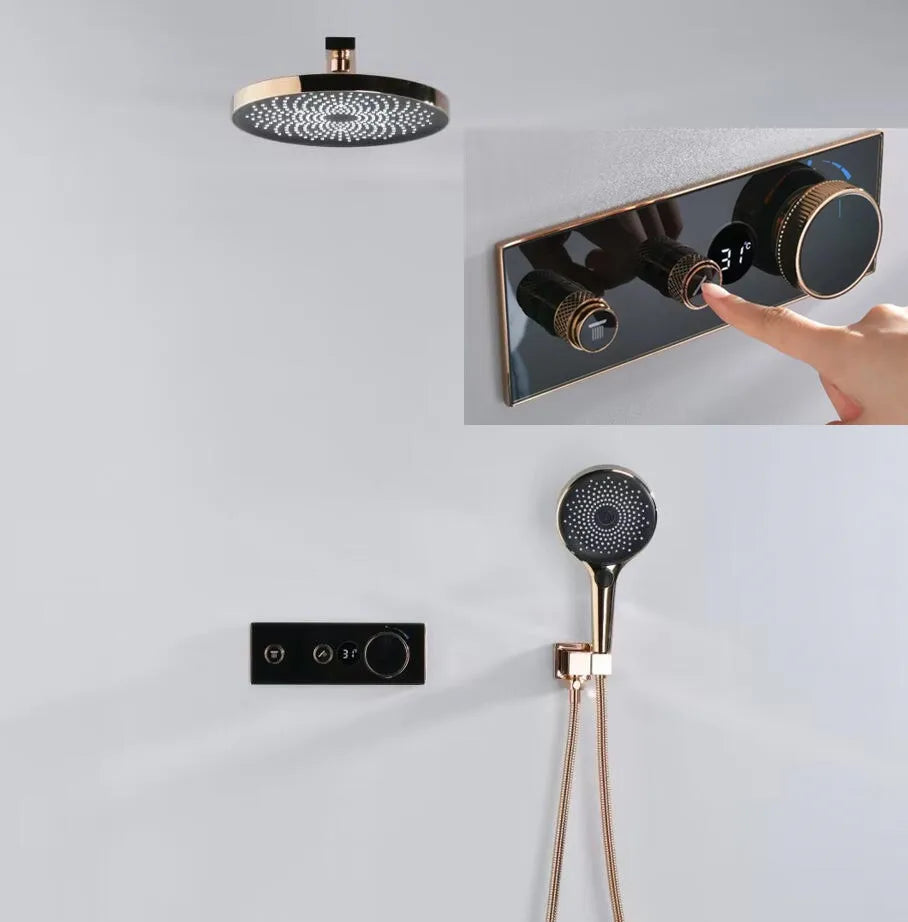 Dominick - Gold Thermostatic Shower Set with Digital Display and Dual Handle Controls