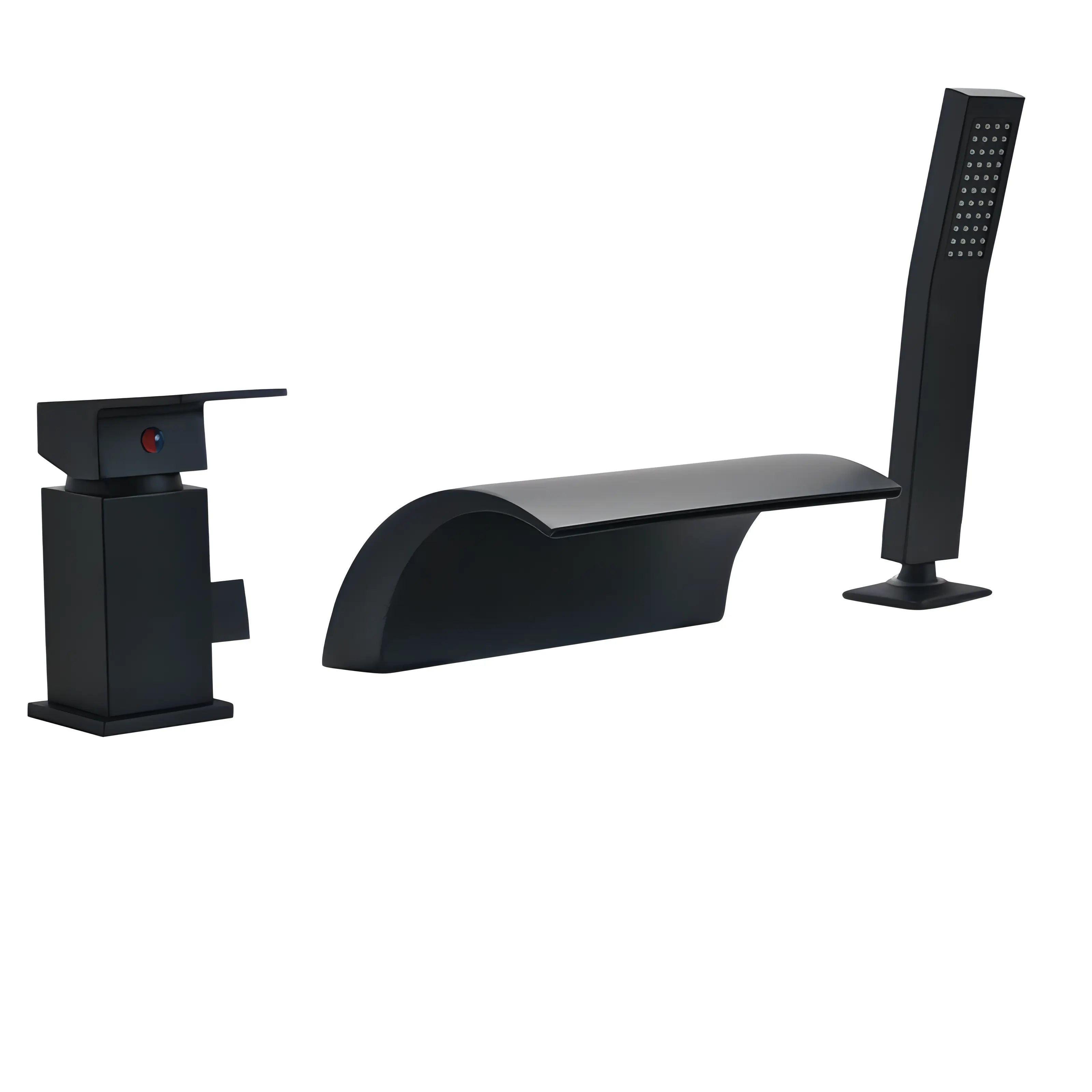 Frias - 3 Piece Modern Waterfall Bathtub Mixer Tap Set Pull Out Shower