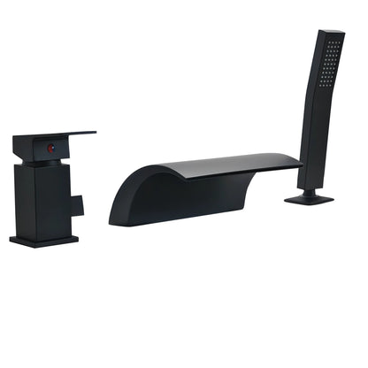 Frias - 3 Piece Modern Waterfall Bathtub Mixer Tap Set Pull Out Shower