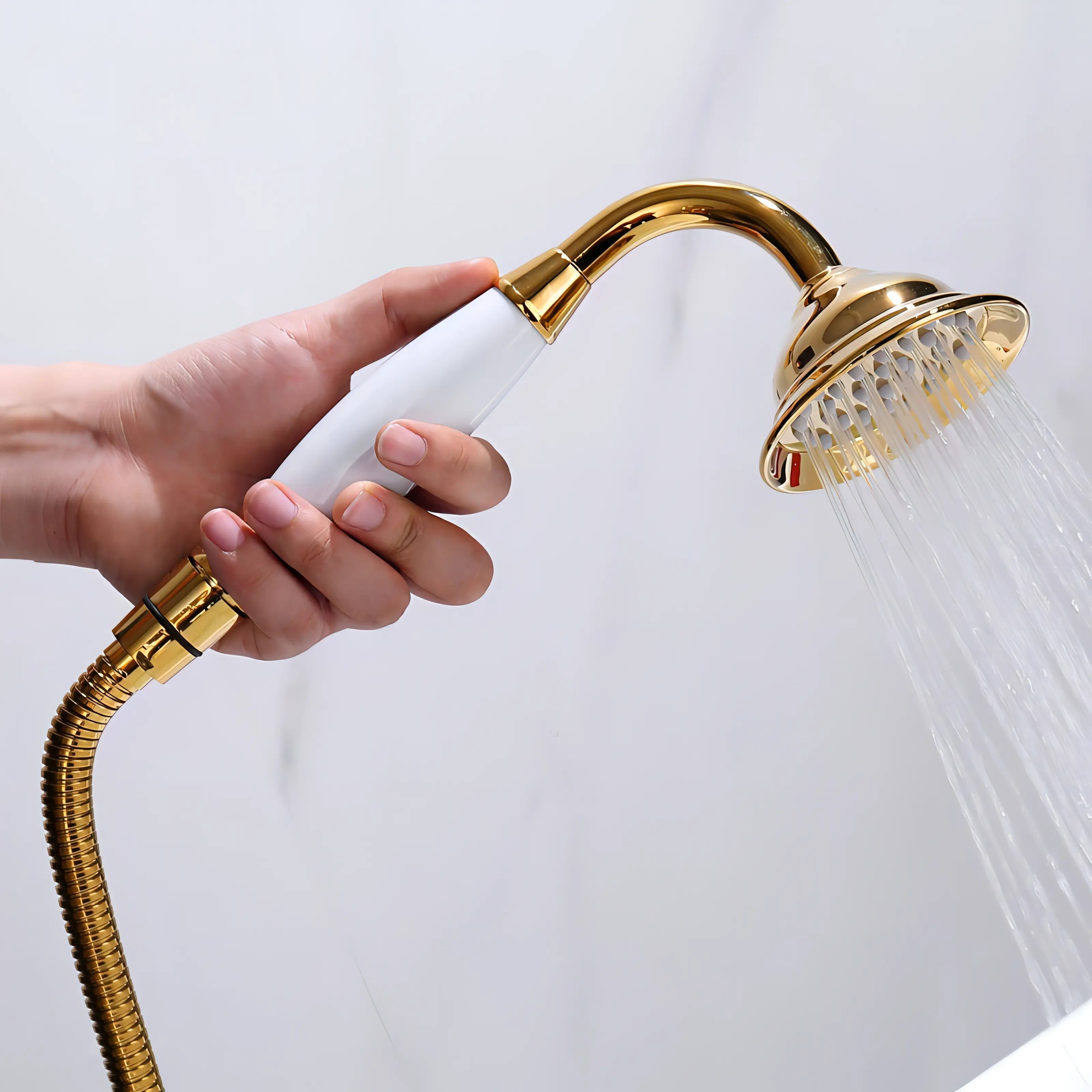 Wilburn - Freestanding Floor Gold Swan Bathtub Tap with Handheld Shower