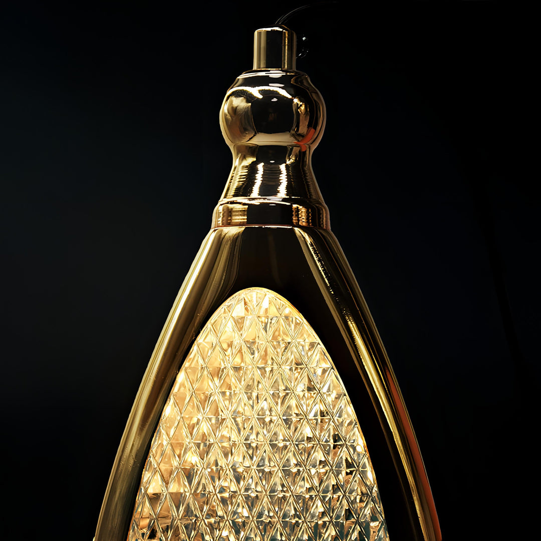 Ira - Teardrop Patterned Glass Gold Frame Hanging Pendant Ceiling Light