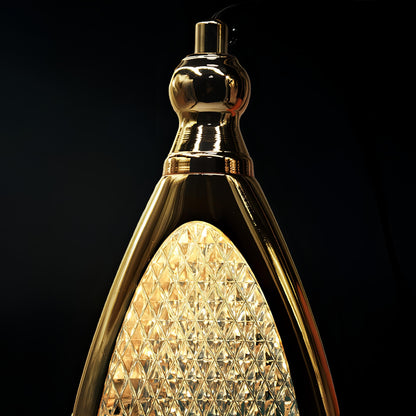 Ira - Teardrop Patterned Glass Gold Frame Hanging Pendant Ceiling Light