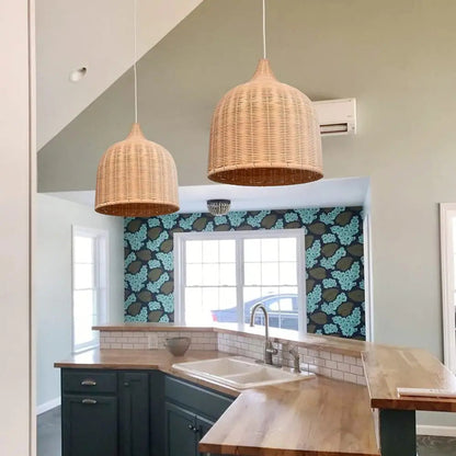 Celsa - Rattan Woven Perforated Dome Bamboo Hanging Pendant Ceiling Light