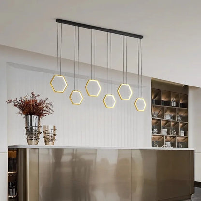 Glykeria - Modern Industrial Hexagon LED Multi Ring Hanging Ceiling Light