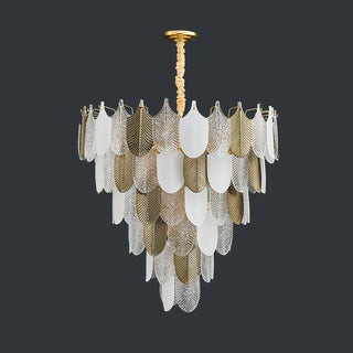 Elwood - Modern Abstract Tiered Patterned Glass Leaf Dimmable Chandelier