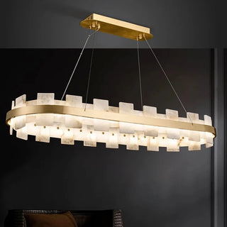 Nyah - Modern Gold Marble Hanging Cord Round Chandelier