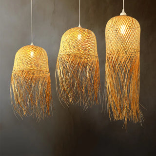 Rosalia - Natural Bamboo Wicker Rattan Tassel Hanging Pendant Ceiling Light