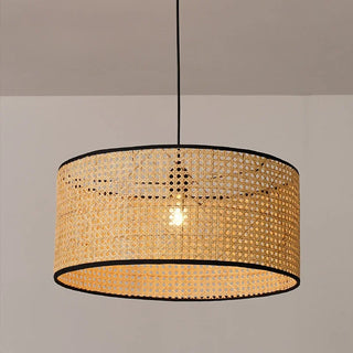 Homero - Perforated Handwoven Bamboo Black Hanging Pendant Ceiling Light