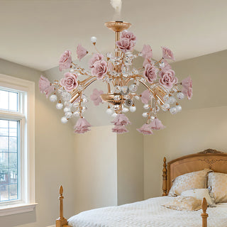 Marbella - Pink Flower Rose Crystal Hanging Ceiling Light Chandelier