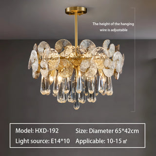 Albina - Patterned Glass Teardrop Crystal Glass Ceiling Light Gold Chandelier