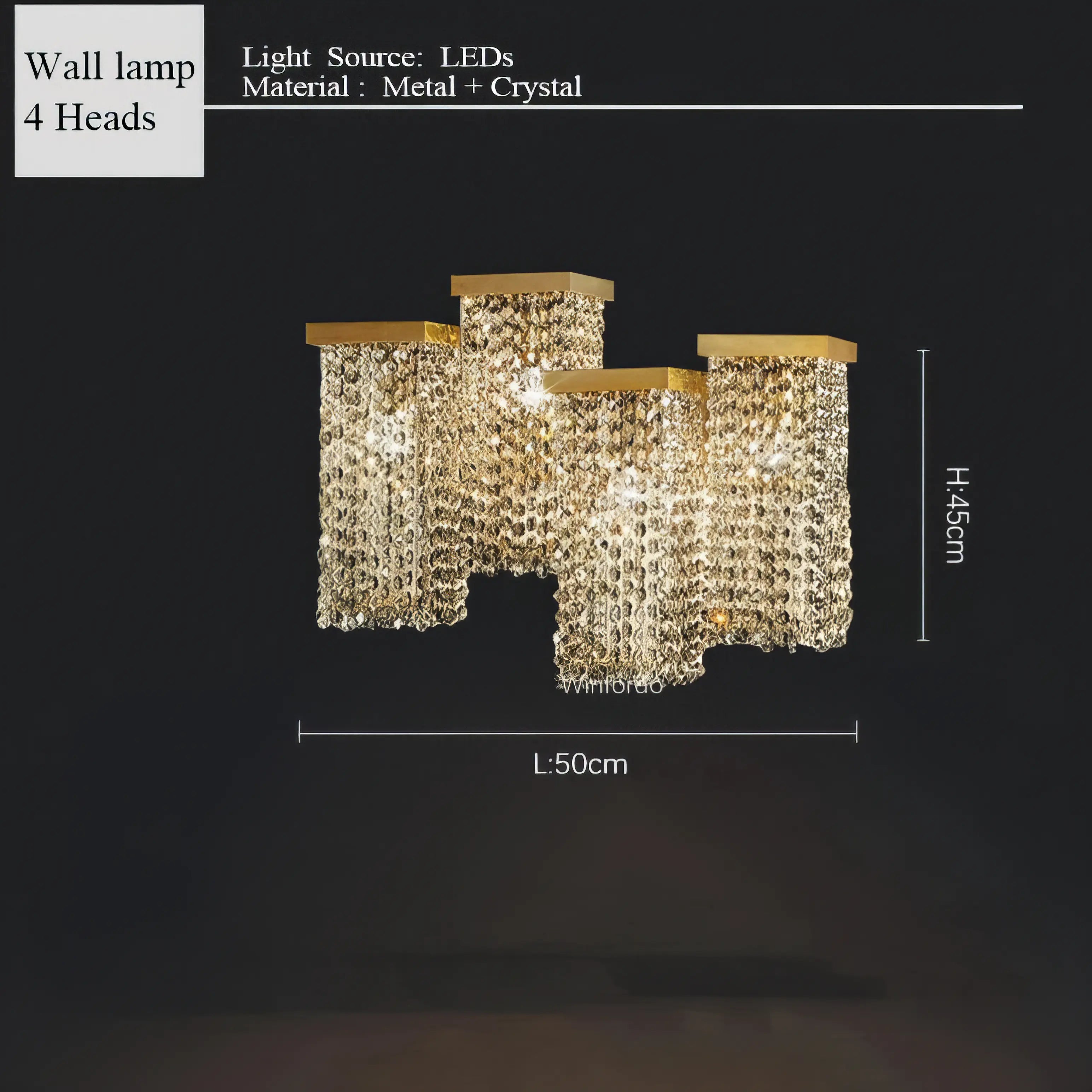 Ninfa - Rectangular Hanging Crystal Coloured Glass Gold Chandelier