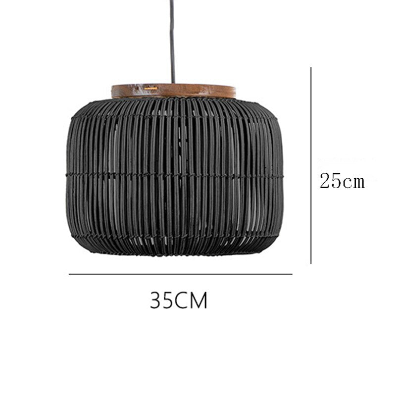 Karola - Retro Rattan Squashed Round Ceiling Light