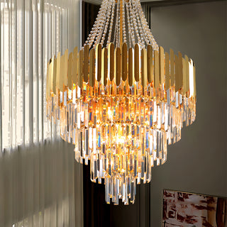 Duke - Gold Multi Tier Round Crystal Glass Hanging Ceiling Light Chandelier