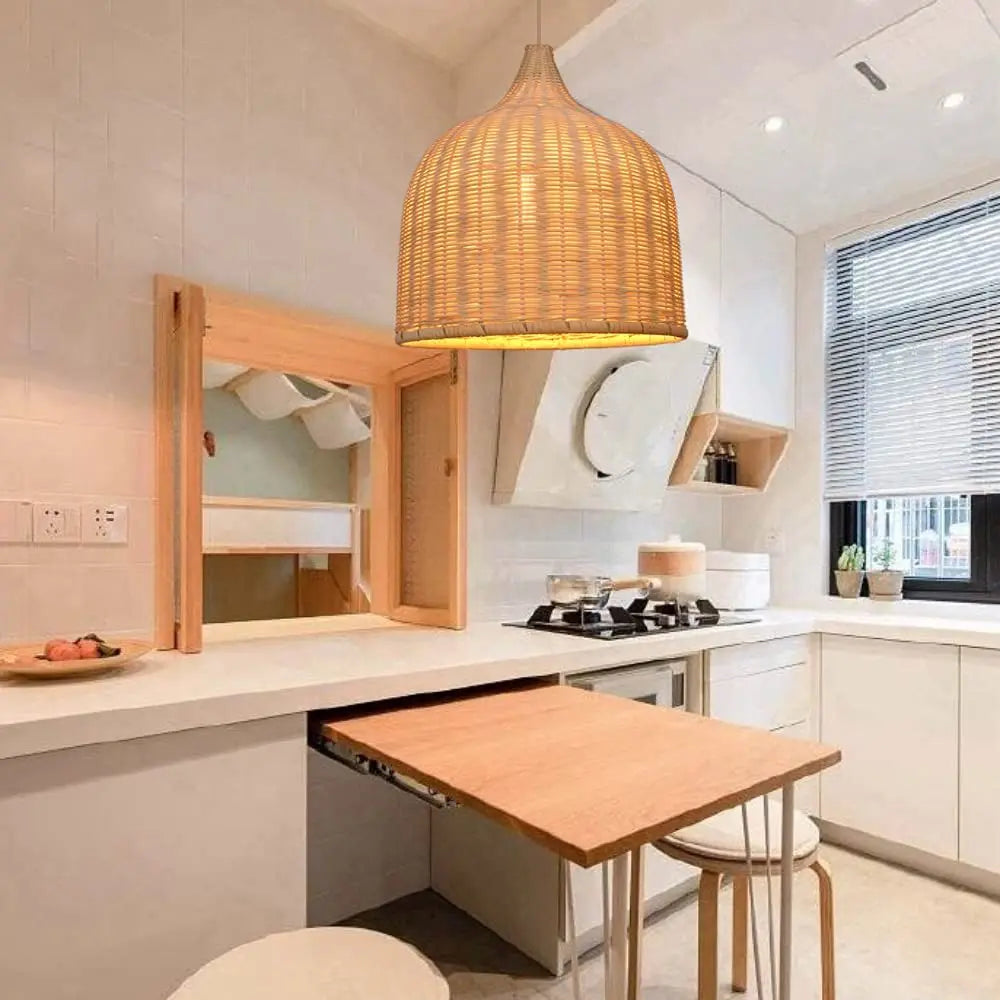 Celsa - Rattan Woven Perforated Dome Bamboo Hanging Pendant Ceiling Light