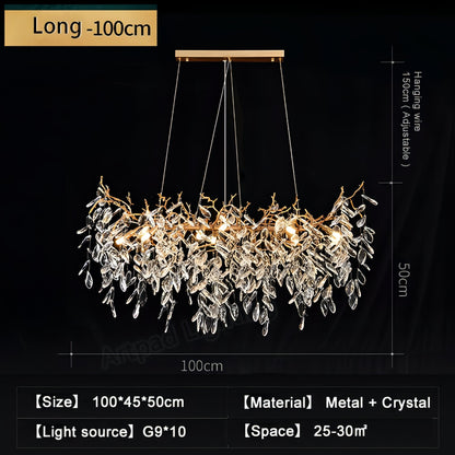Azariah - Gold Tree Hanging Crystal Petal Ceiling Light Chandelier