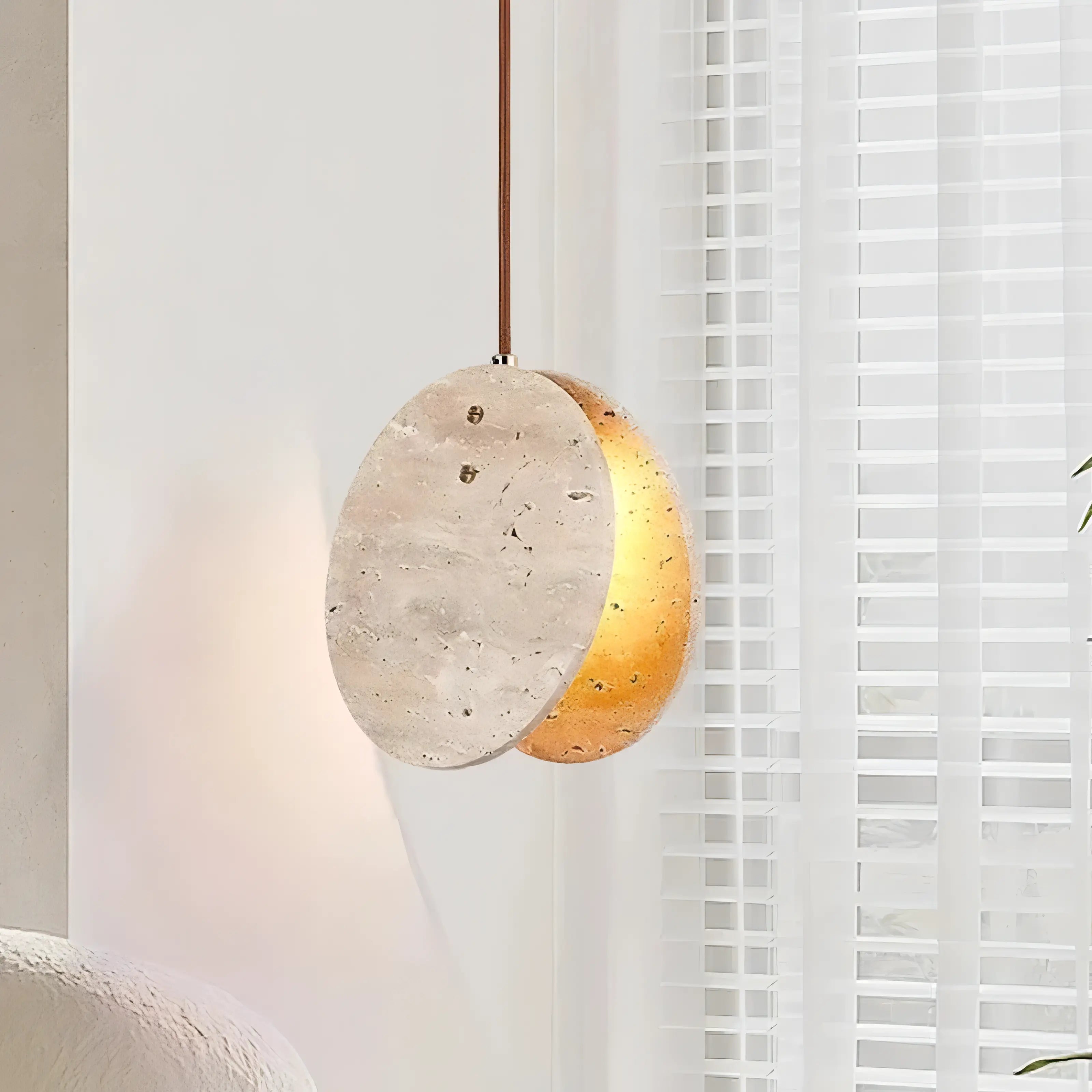 Edilberto - Double Circular Stone Wabi Sabi Hanging Pendant Ceiling Light
