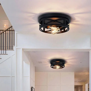 Dayanara - Modern Circular Criss Cross Integrated Black Flush Mount Ceiling Light