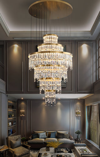 Asa - Gold Round Patterned Tiered Glass Ceiling Light Chandelier