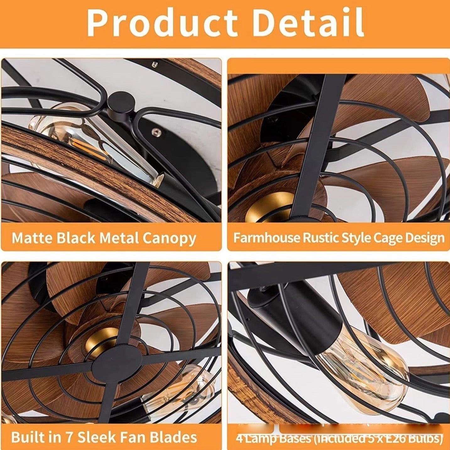 Zuri - Industrial Style Ceiling Fan with 4 Bulb Light