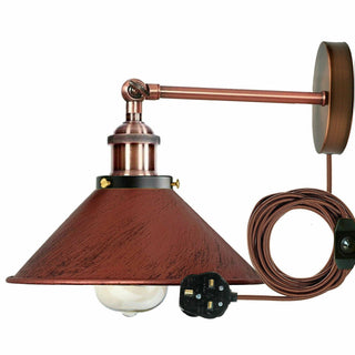 Celine - Rustic Red Dimmable Metal Arm Wall Light plug In