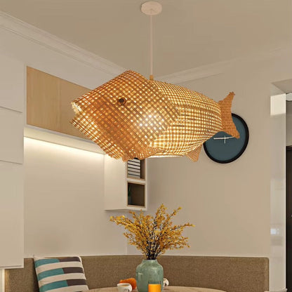Amaris - Modern Bamboo Wood Hanging Fish Ceiling Light