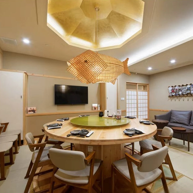 Amaris - Modern Bamboo Wood Hanging Fish Ceiling Light