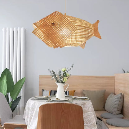 Amaris - Modern Bamboo Wood Hanging Fish Ceiling Light
