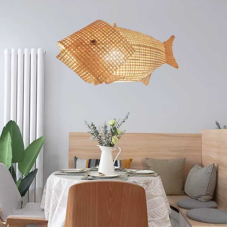 Amaris - Modern Bamboo Wood Hanging Fish Ceiling Light