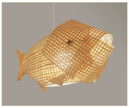 Amaris - Modern Bamboo Wood Hanging Fish Ceiling Light