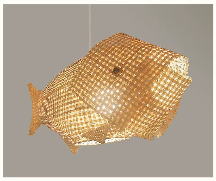 Amaris - Modern Bamboo Wood Hanging Fish Ceiling Light