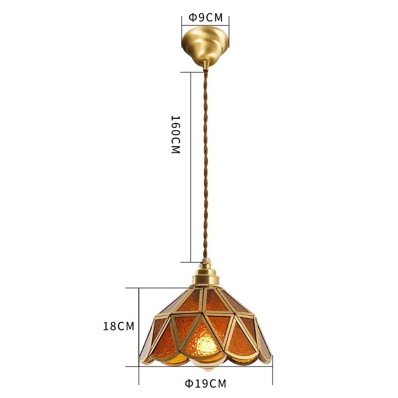 Judson - Vintage Coloured Patterned Glass Gold Frame Pendant Ceiling Light