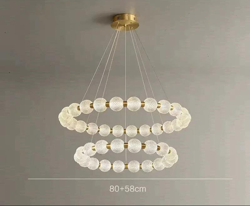 Killian - Round Patterned Glass Multi Ball Gold Frame Hanging Chandelier