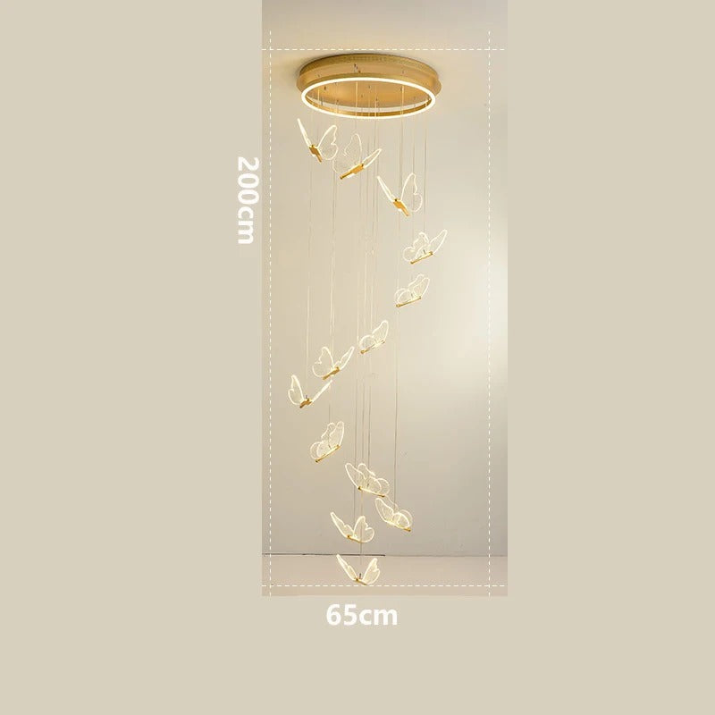 Cyrus - Gold LED Butterfly Hanging Round Gold Base Dimmable Chandelier