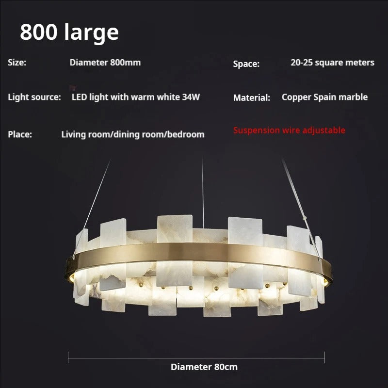 Nyah - Modern Gold Marble Hanging Cord Round Chandelier