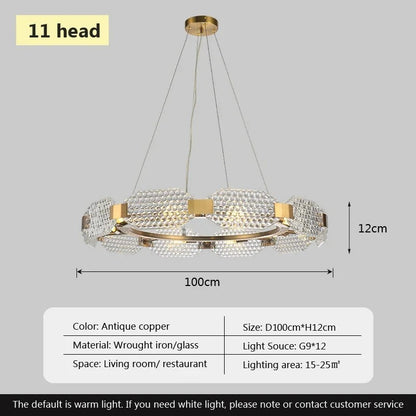 Barrett - Modern Patterned Glass Gold Crystal Hanging Chandielier