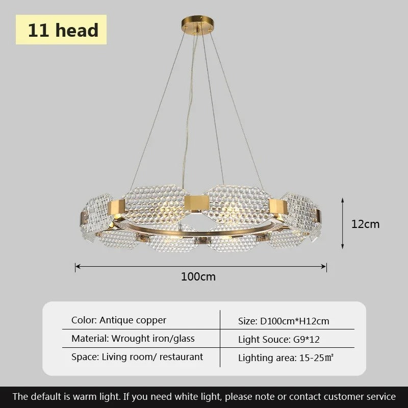 Barrett - Modern Patterned Glass Gold Crystal Hanging Chandielier