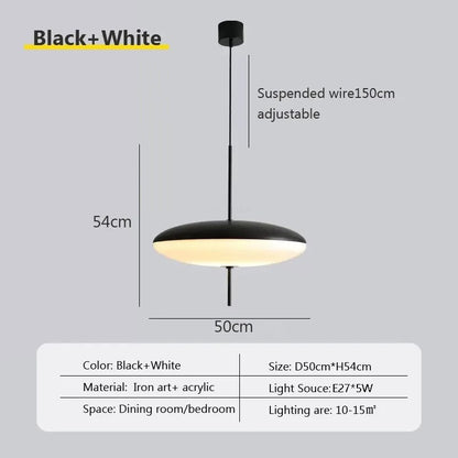 Bozsi - Modern Black/White Flying Saucer Round Pendant Ceiling Light
