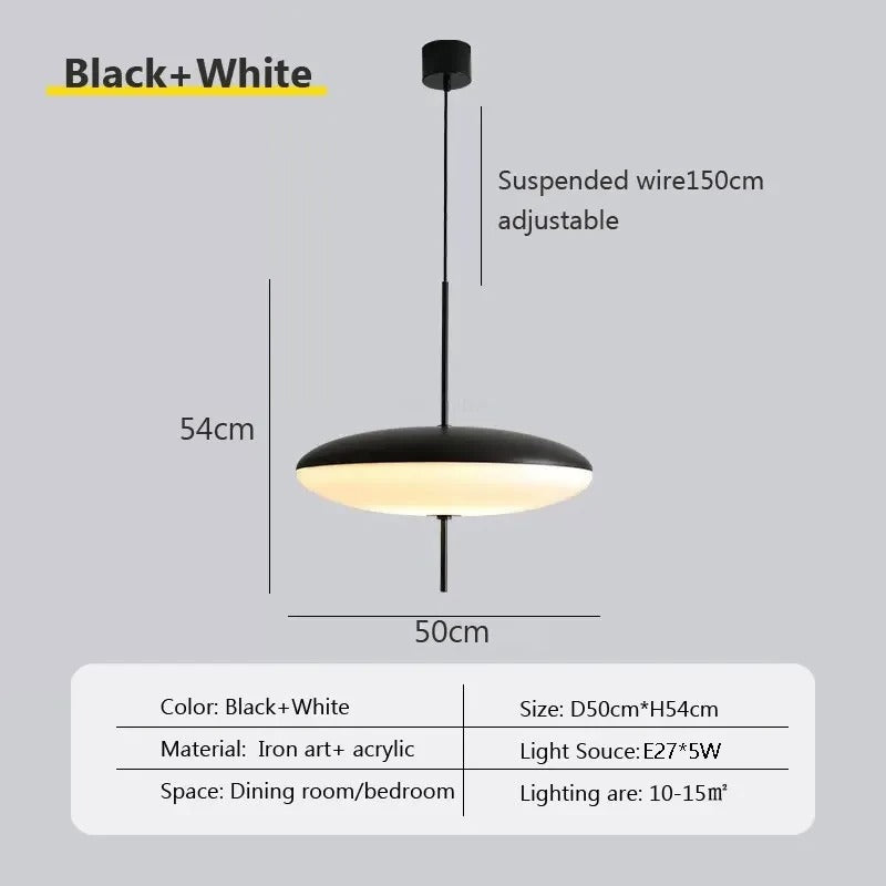 Bozsi - Modern Black/White Flying Saucer Round Pendant Ceiling Light