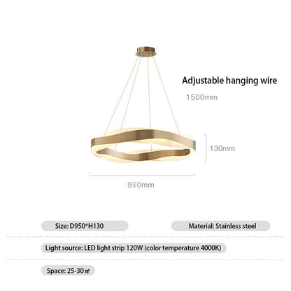Odin - Gold Round Modern Wave Hanging Ceiling Light Chandelier