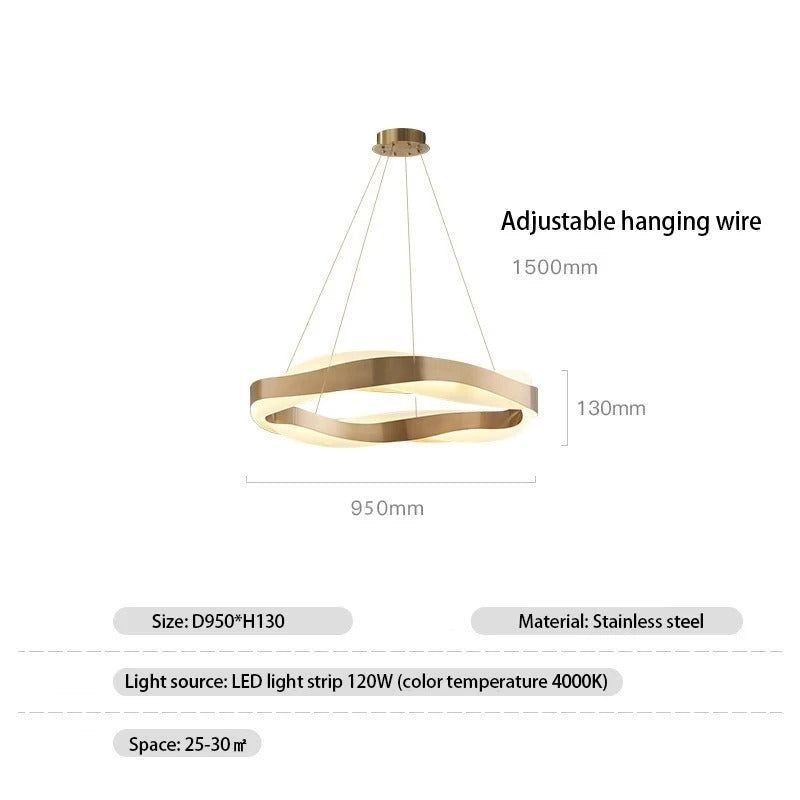 Odin - Gold Round Modern Wave Hanging Ceiling Light Chandelier
