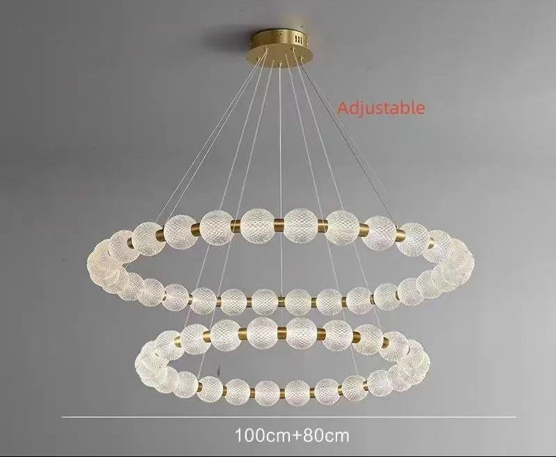 Killian - Round Patterned Glass Multi Ball Gold Frame Hanging Chandelier
