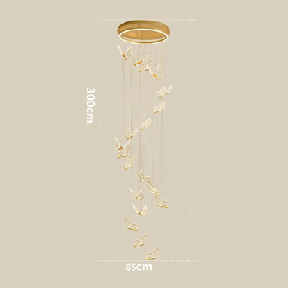 Cyrus - Gold LED Butterfly Hanging Round Gold Base Dimmable Chandelier