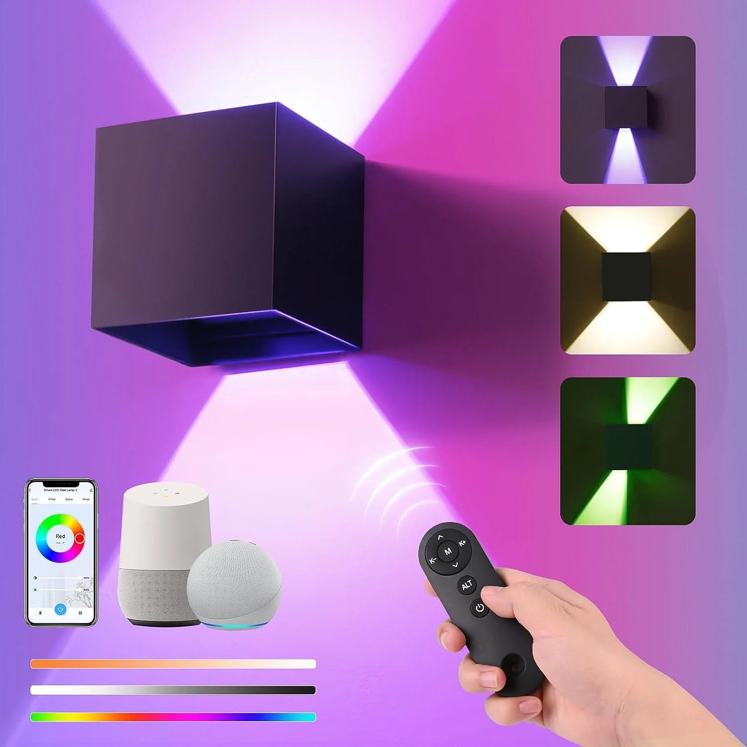 Kareem - Dimmable Multicolour Up/Down Remote Control Wall Light