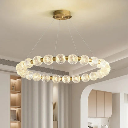Killian - Round Patterned Glass Multi Ball Gold Frame Hanging Chandelier