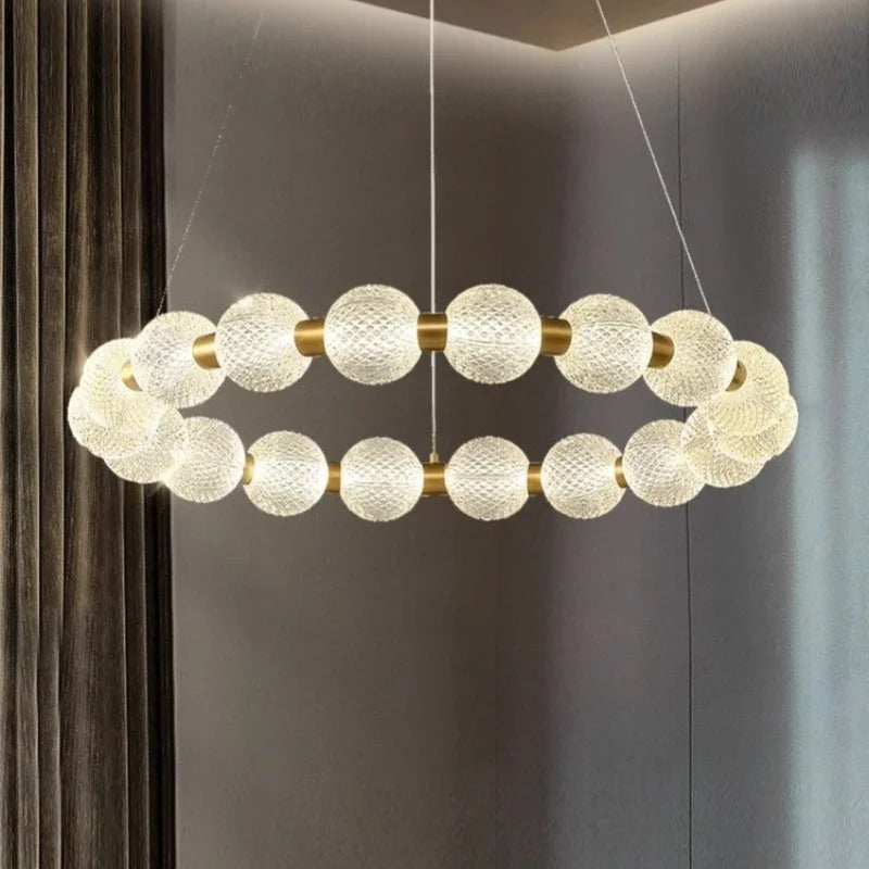 Killian - Round Patterned Glass Multi Ball Gold Frame Hanging Chandelier