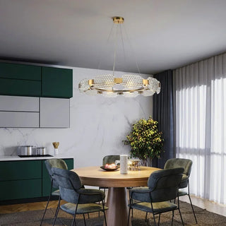 Barrett - Modern Patterned Glass Gold Crystal Hanging Chandielier
