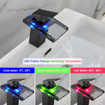Tobias - Blue Modern LED Hot/Cold Waterfall Basin Tap