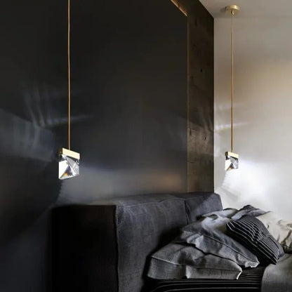 Ace - Crystal Shaped Glass Hanging Gold Ceiling Pendant Light