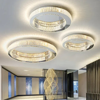 Mac - Crystal Glass Round Modern Semi-Flush Ceiling Light Chandelier