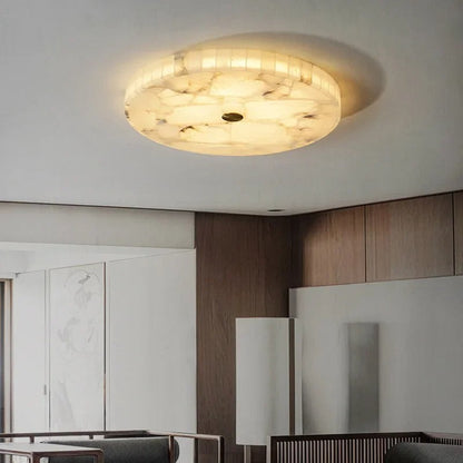 Romede - White Spanish Marble Round Flush Mount Ceiling Light